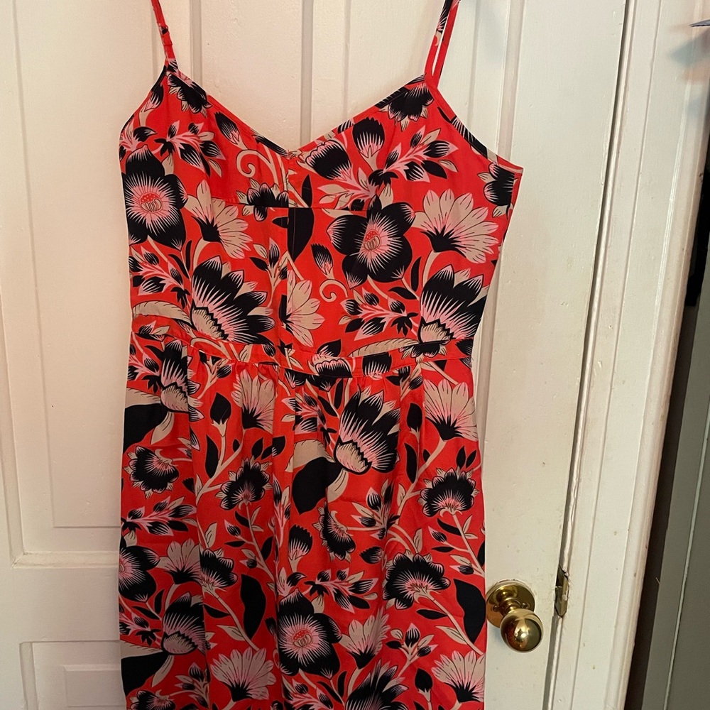 J. Crew Red and Black Floral Dress
